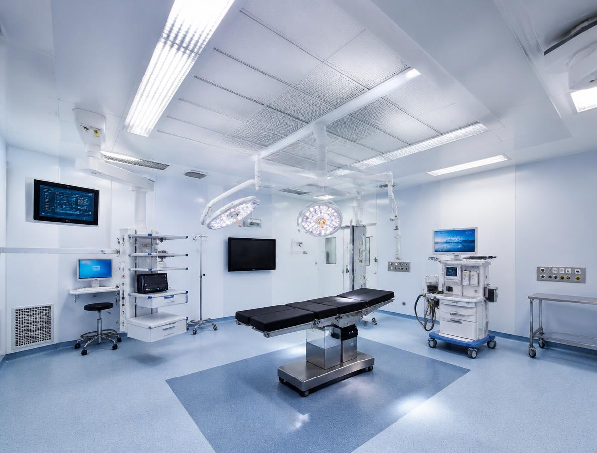 Operating room with laminar flow ceiling diffusers